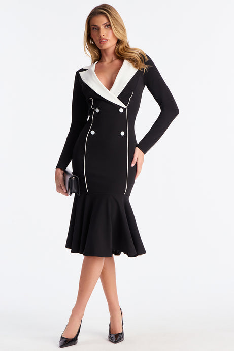 Linnea Mermaid Midi Dress - Black/White