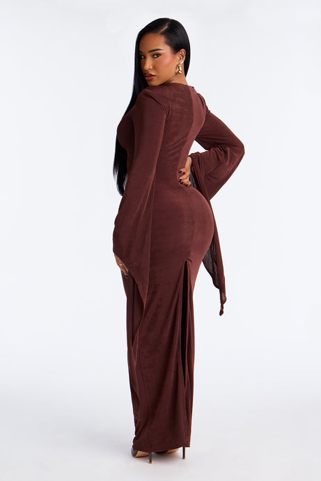 Chic Hustle Draped Maxi Dress - Chocolate