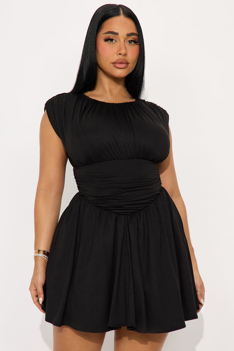 Riley Ruched Sleeveless Mini Dress - Black
