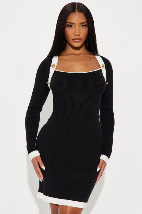 Catching Up Mini Dress - Black/White