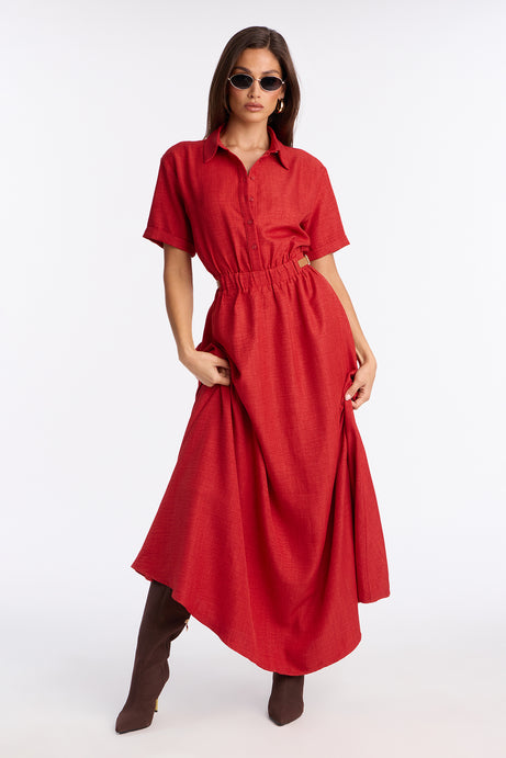 Georgiana Button Up Maxi Dress - Rust
