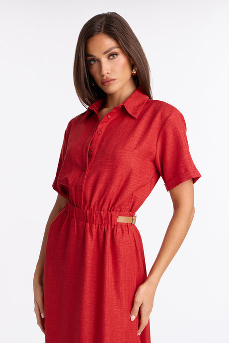 Georgiana Button Up Maxi Dress - Rust