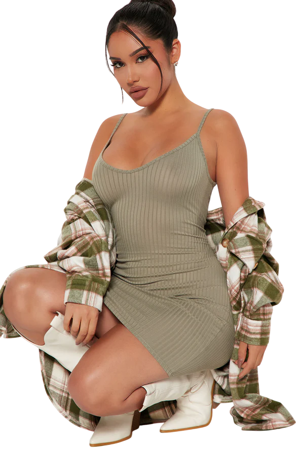 Erin Ribbed Cami Mini Dress - Green