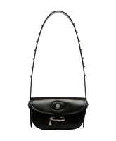 Black Foldover Shoulder Bag with Crest Motif