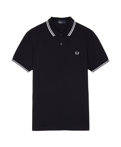 Fred Perry Blue Polo Shirt Double Stripe