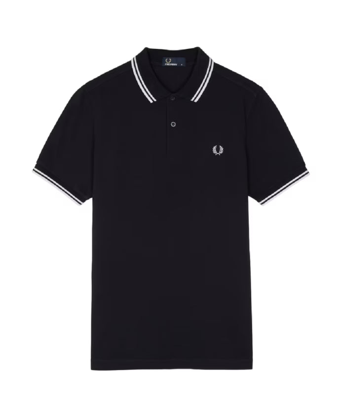 Fred Perry Blue Polo Shirt Double Stripe