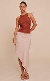 Stone Peachskin Floaty Asymmetric Midaxi Skirt