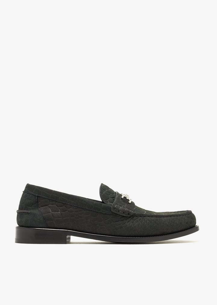 Versace Medusa Silver Hardware Croc-Embossed Loafers – Black