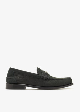 Versace Medusa Silver Hardware Croc-Embossed Loafers – Black