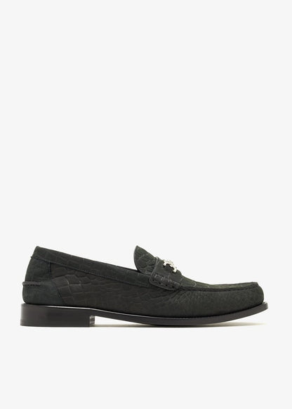 Versace Medusa Silver Hardware Croc-Embossed Loafers – Black