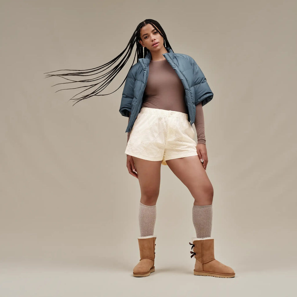 UGG® Bailey Bow Short Boot – Water-Resistant Sheepskin with Feminine Satin Bows