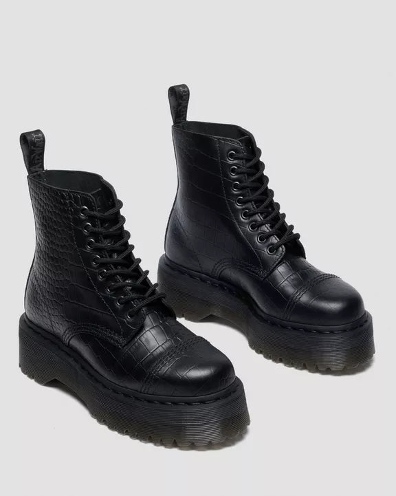 Sinclair Croc Emboss Leather Platform Boots