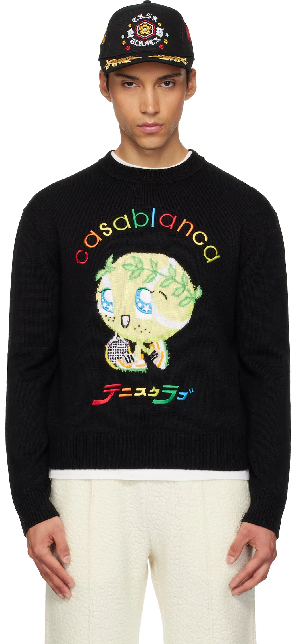 Black Character Intarsia Crew Sweater