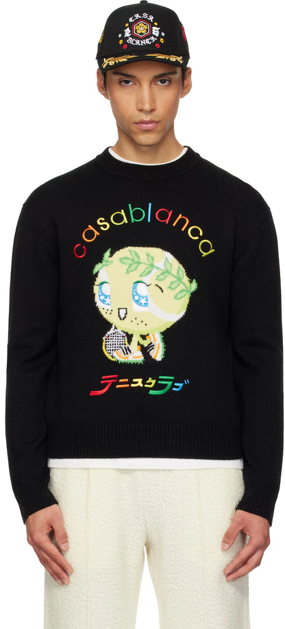 Black Character Intarsia Crew Sweater