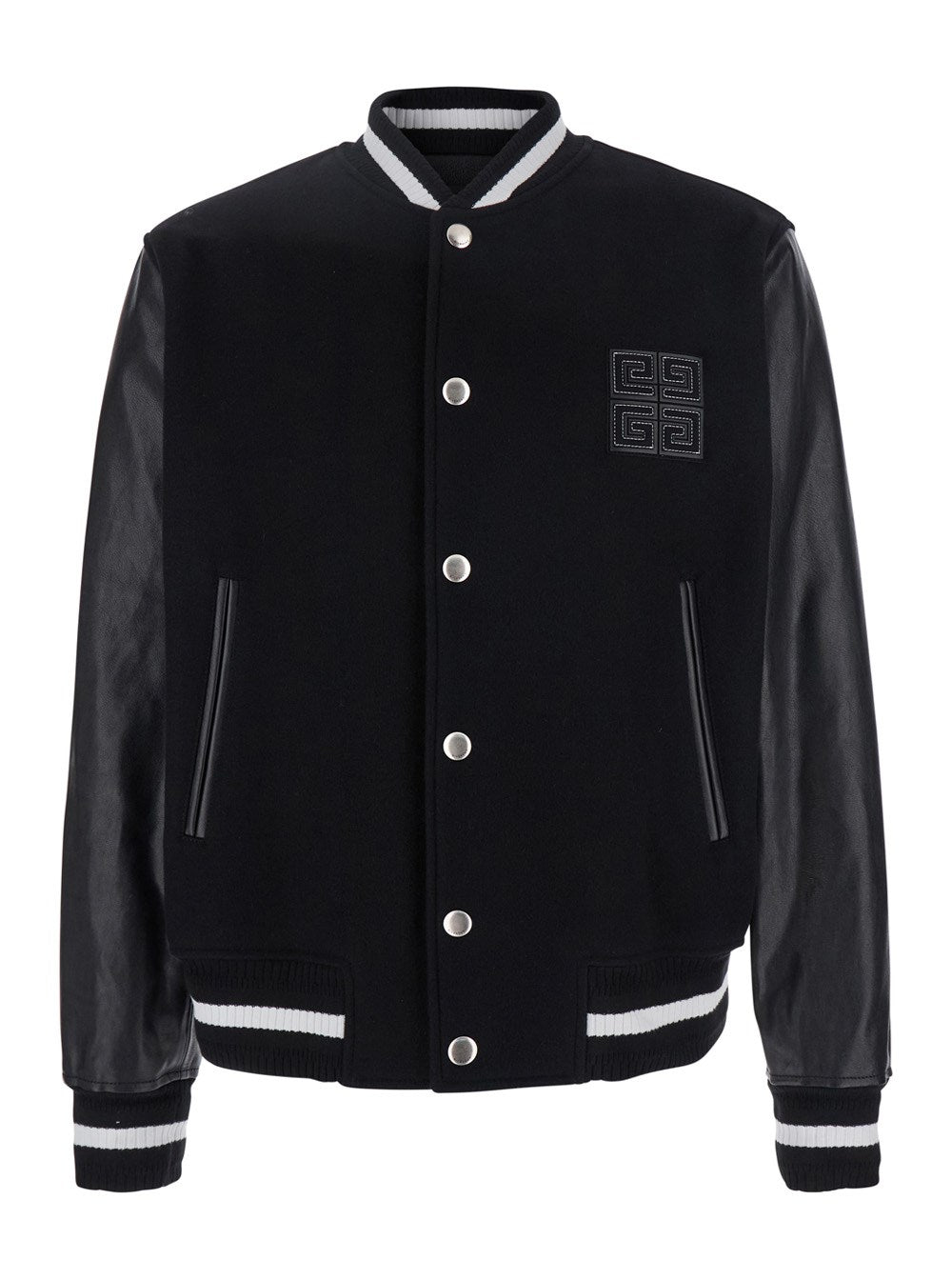 Givenchy Black Jacket with 4G Motif on Front in Wool and Tech Fabric Blend Man