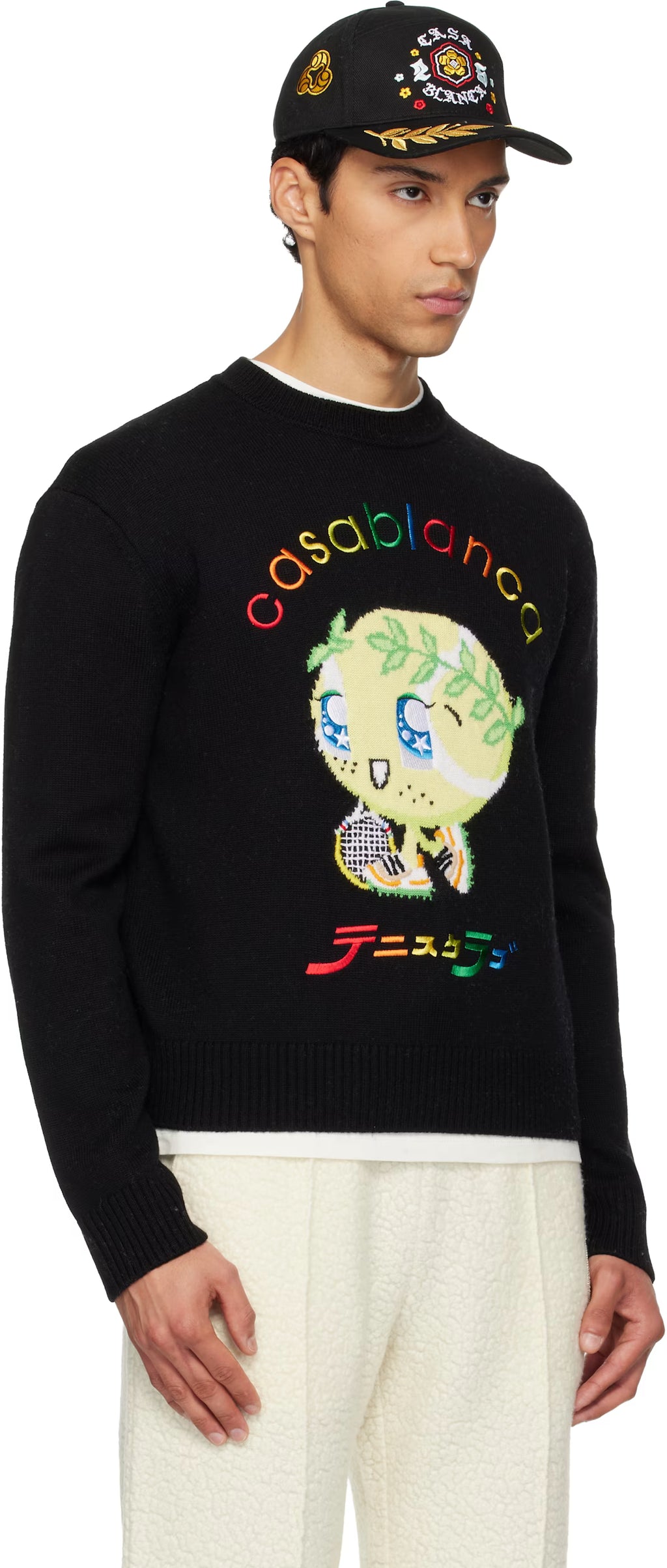 Black Character Intarsia Crew Sweater