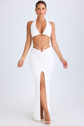 Hardware-Detail Mid-Rise Maxi Skirt in White