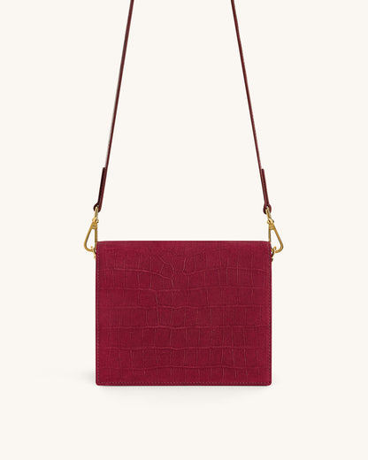 Mini Flap Faux Suede Croc Embossed Crossbody - Burgundy