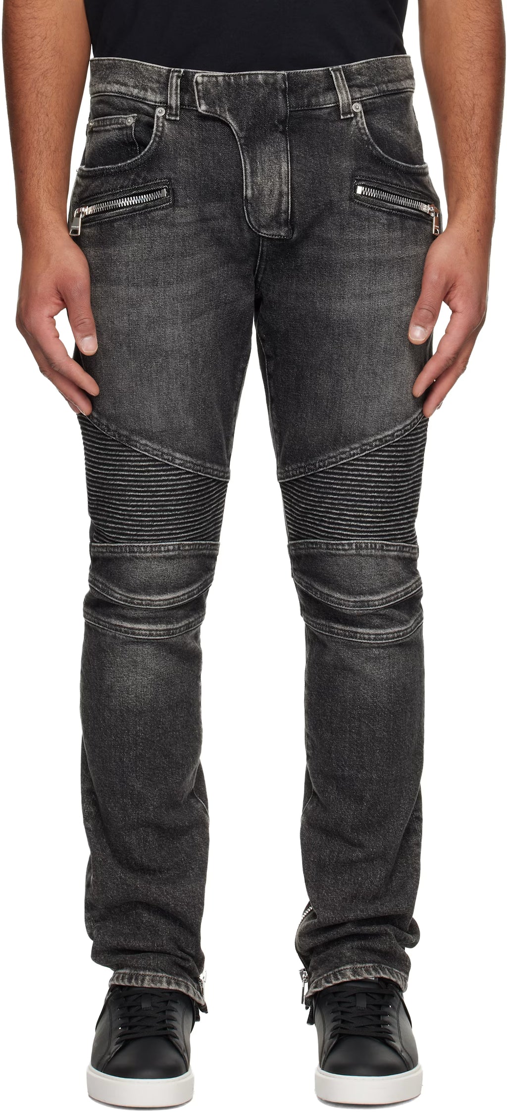 Gray Slim-Fit Biker Jeans