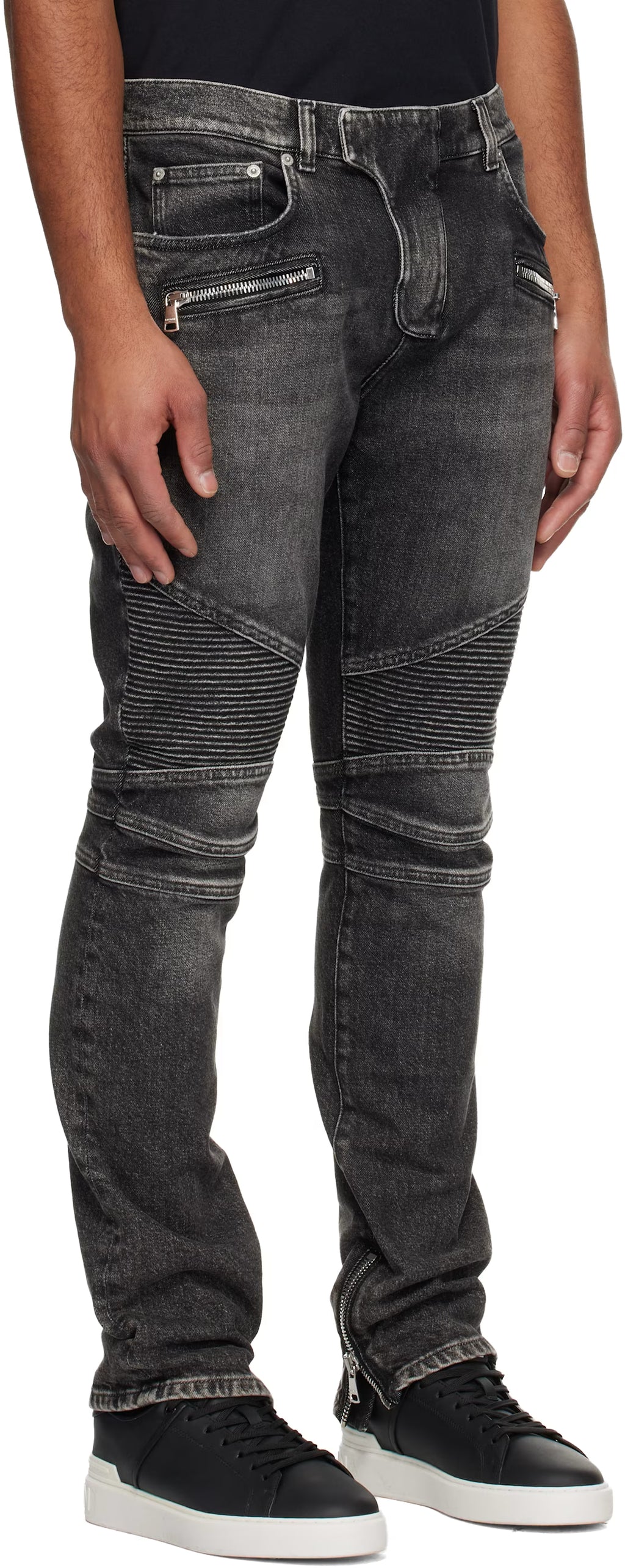 Gray Slim-Fit Biker Jeans