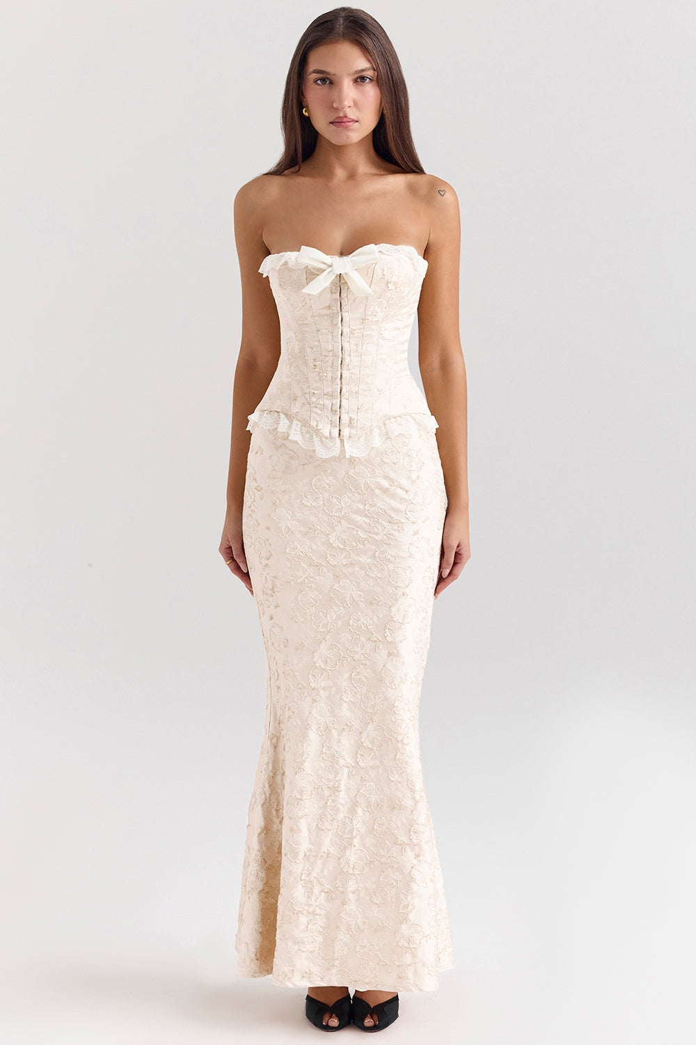 Mara ivory metallic jacquard maxi skirt