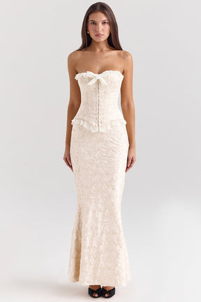 Mara ivory metallic jacquard maxi skirt