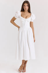 Lulabell white stretch cotton puff sleeve midi dress