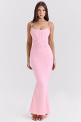 Romola pink stretch mesh butterfly maxi dress Bridesmaid Collection