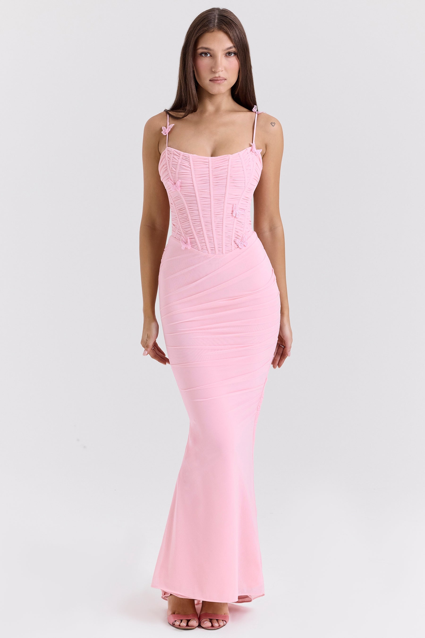 Romola pink stretch mesh butterfly maxi dress Bridesmaid Collection