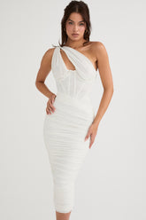 Valentina ivory asymmetric cutout midi dress