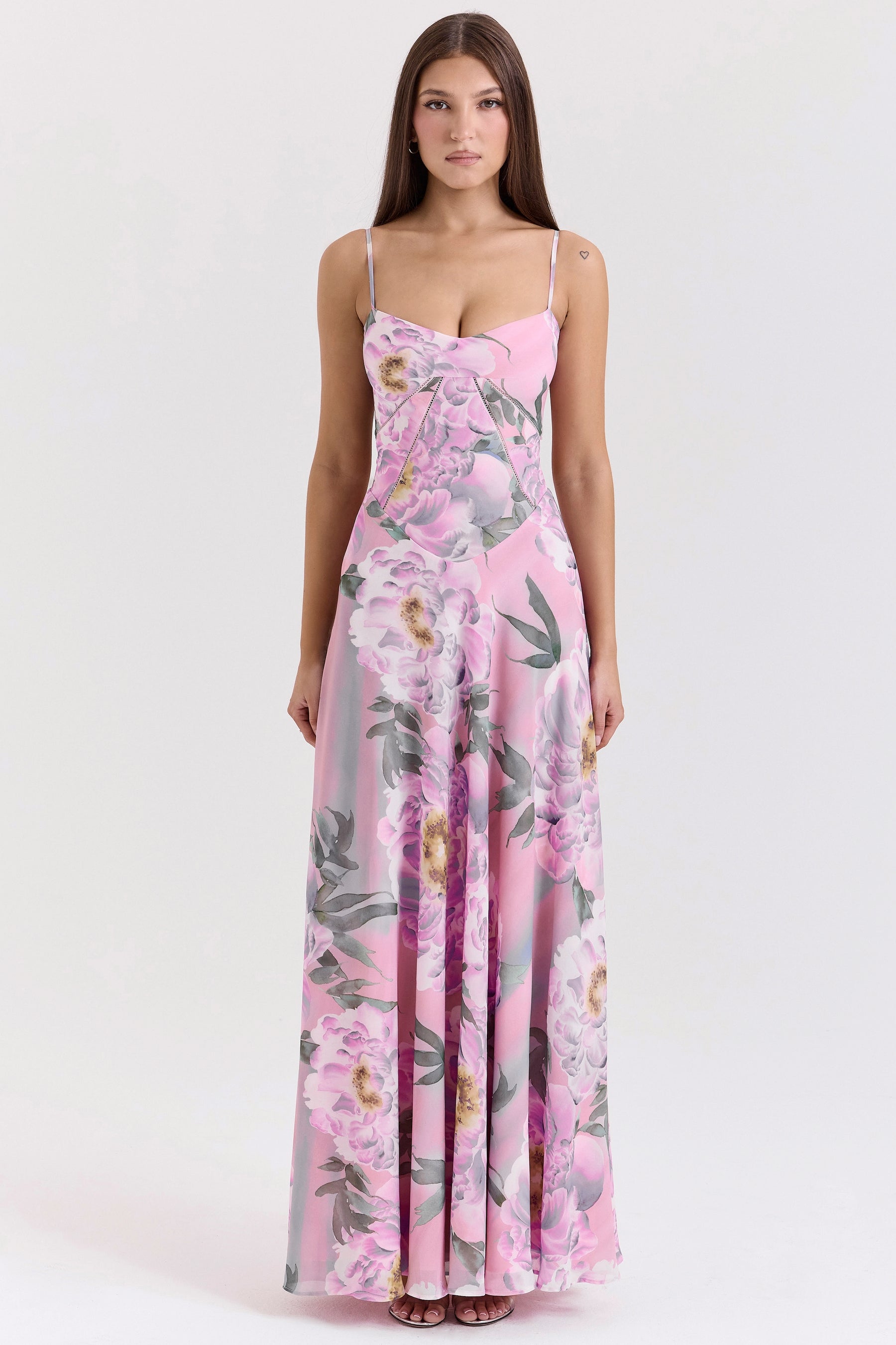 Seren pink floral print lace back maxi dress Bridesmaid Collection