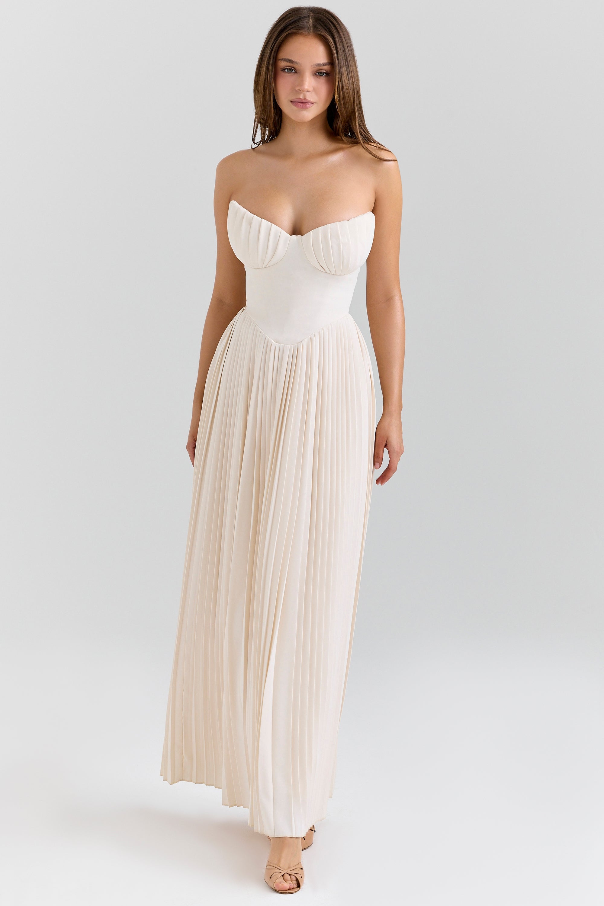 Marcella ivory georgette pleated maxi dress