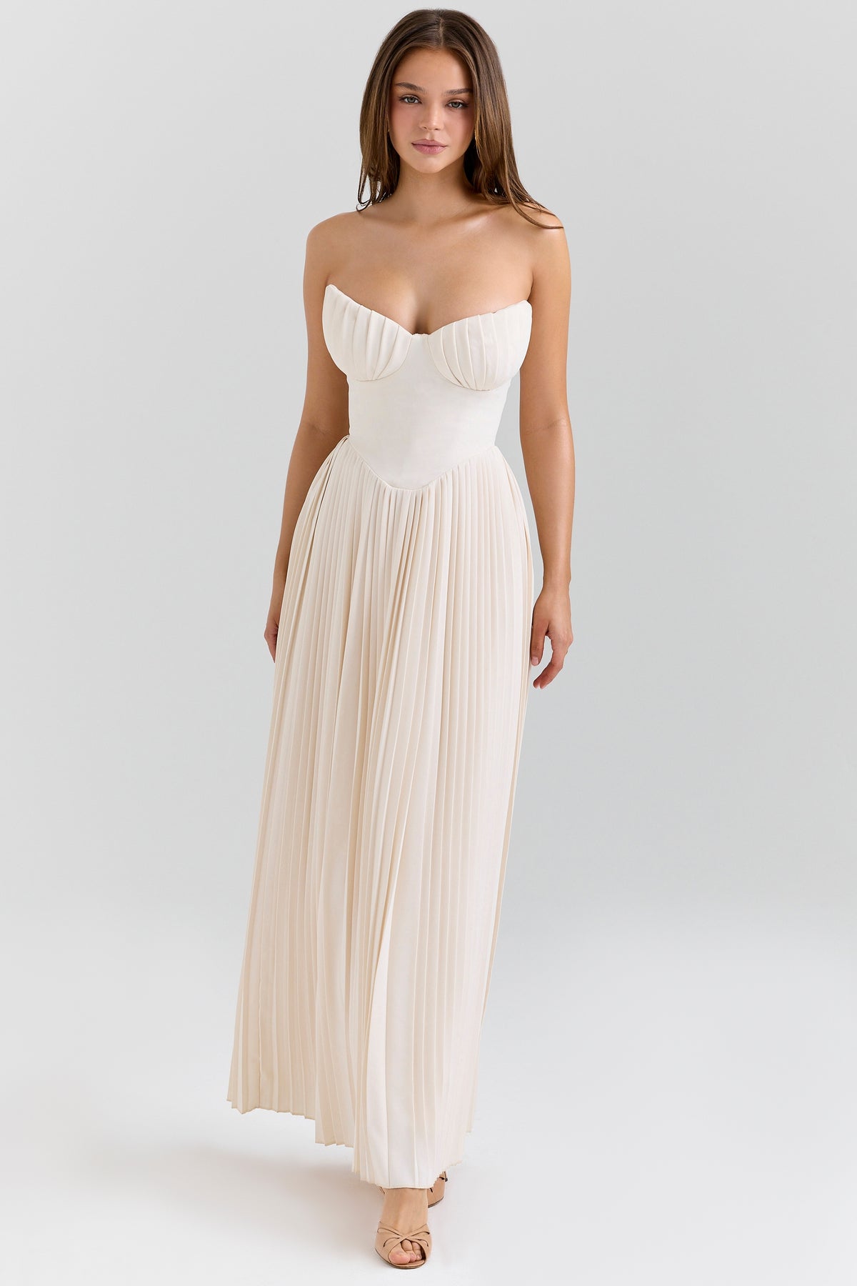 Marcella ivory georgette pleated maxi dress