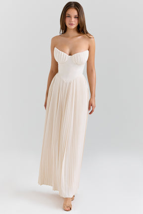 Marcella ivory georgette pleated maxi dress