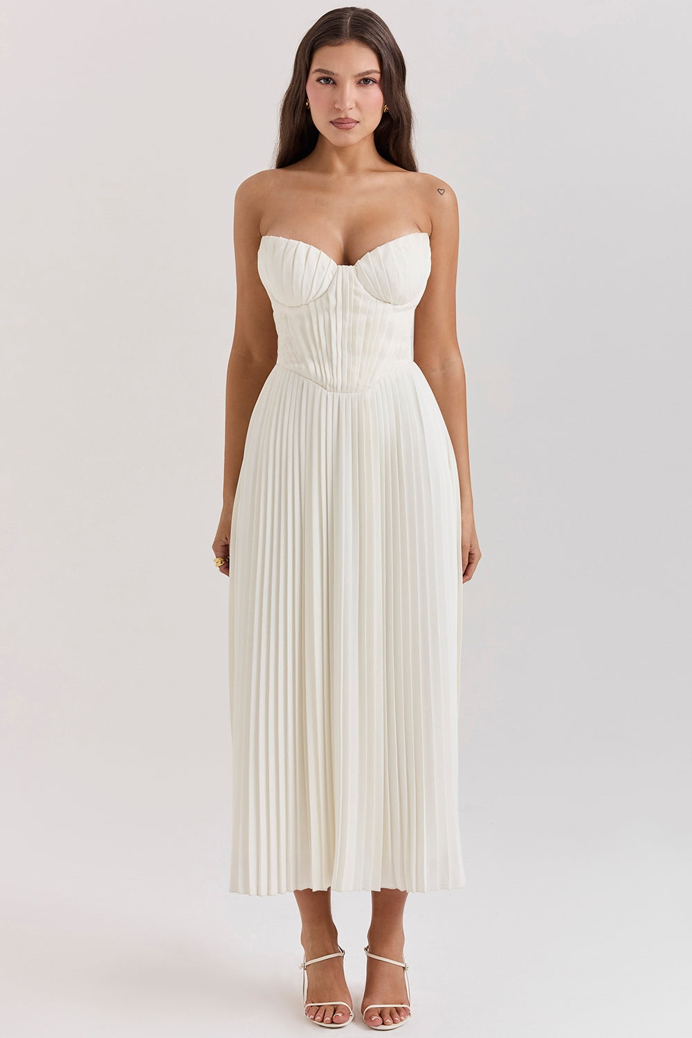 Amorata ivory pleated maxi dress