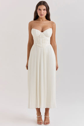Amorata ivory pleated maxi dress