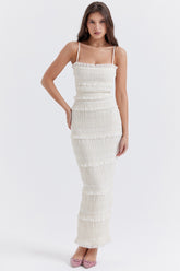Solana ivory sequin pleat maxi dress