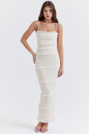 Solana ivory sequin pleat maxi dress