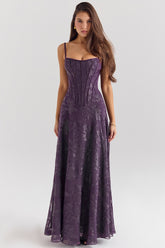 Esme grape lurex chiffon maxi dress Bridesmaid Collection