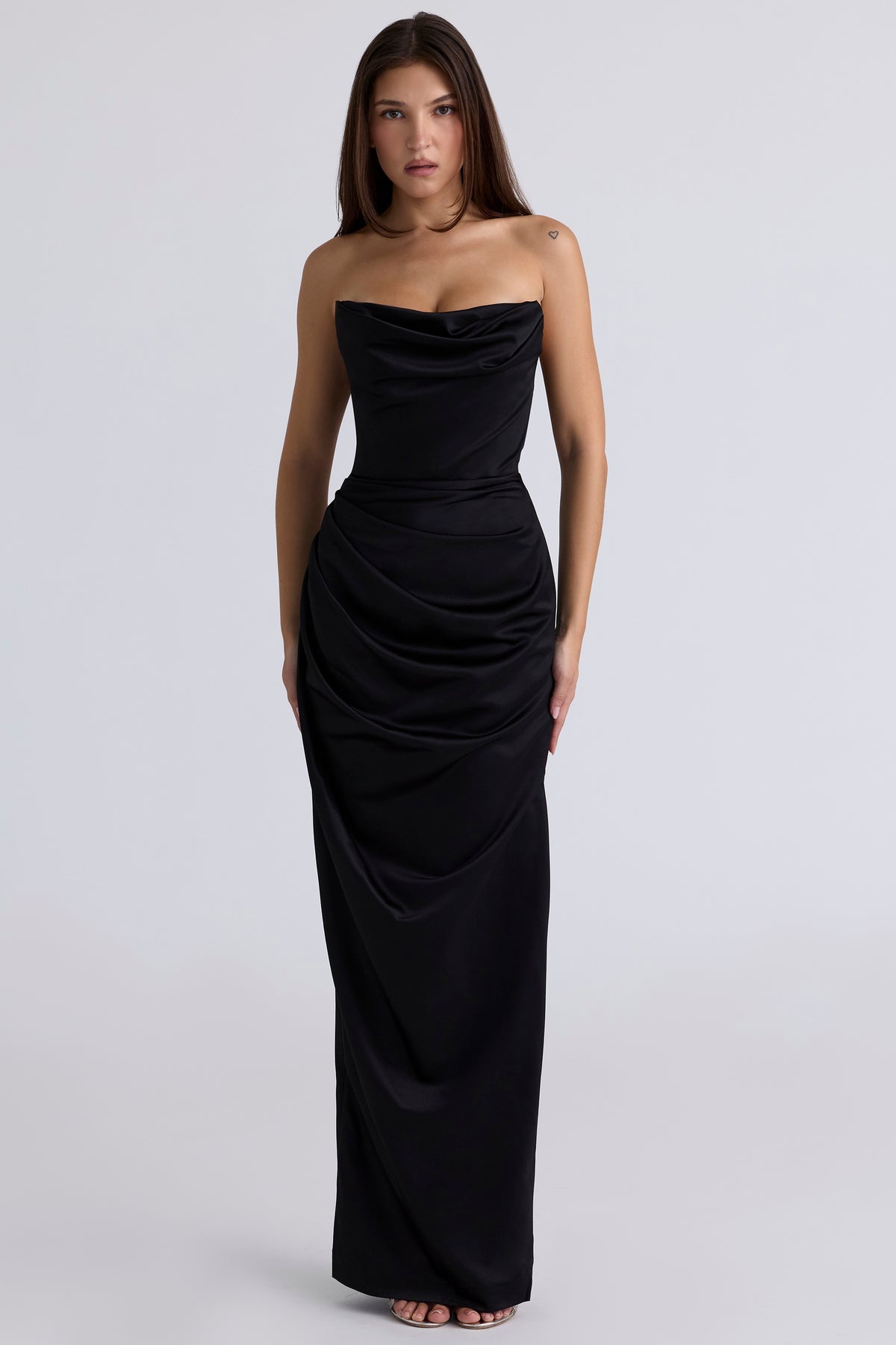 Adrienne black satin strapless corset maxi Bridesmaid Collection