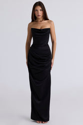 Adrienne black satin strapless corset maxi Bridesmaid Collection