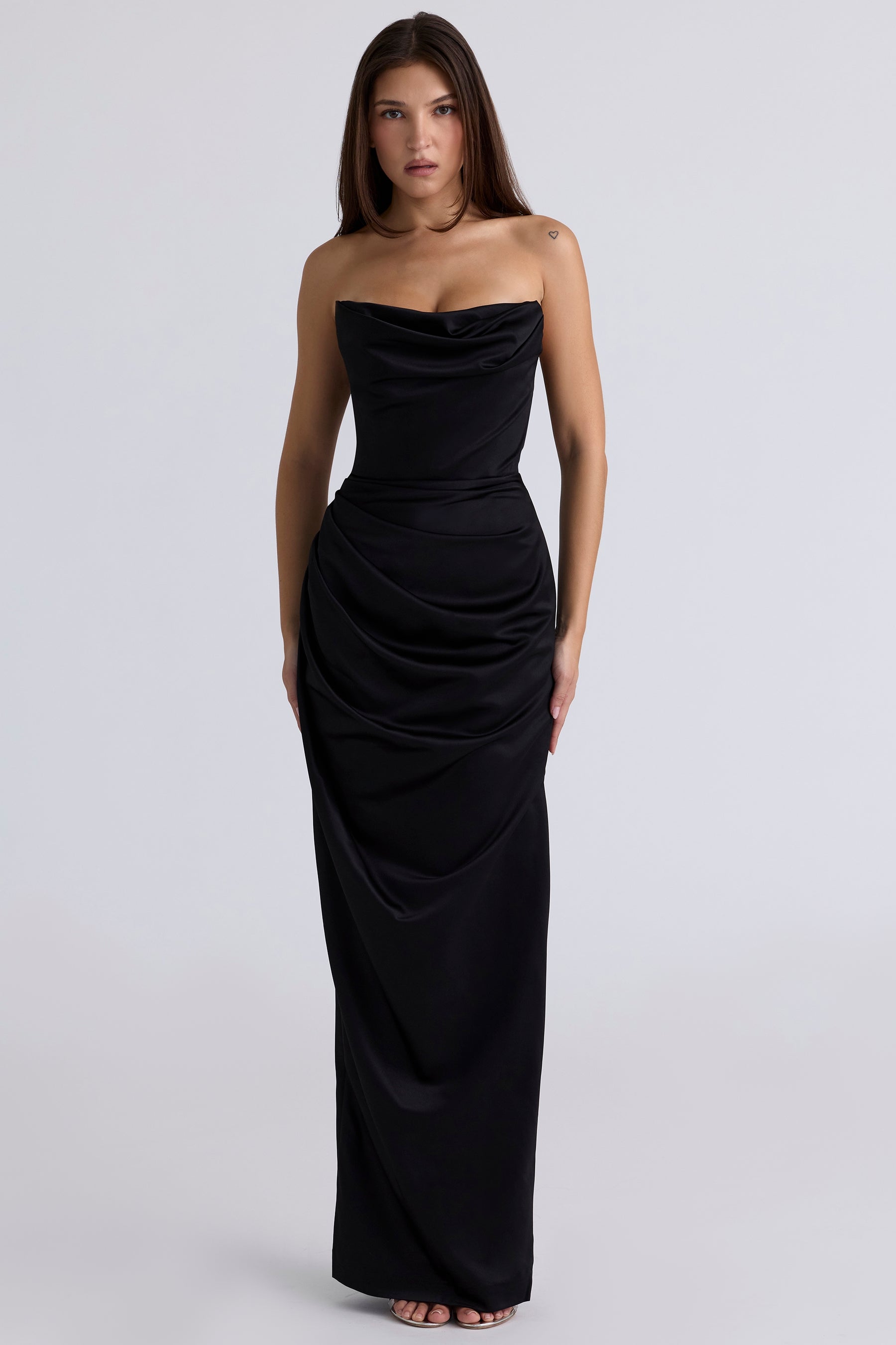 Adrienne black satin strapless corset maxi Bridesmaid Collection