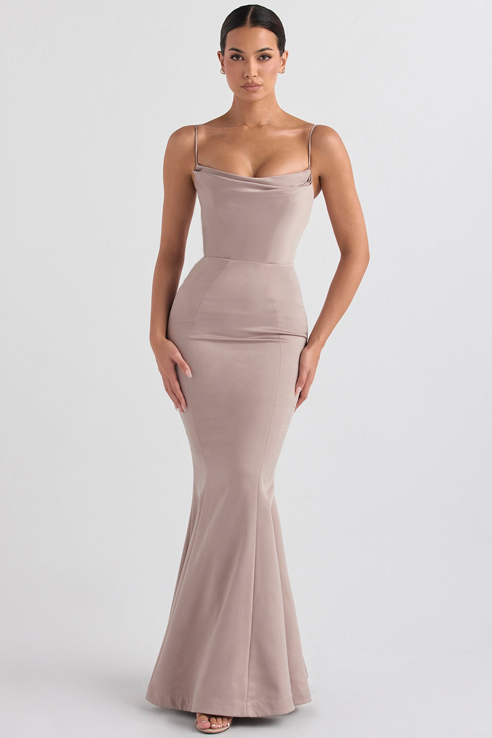 Violette mushroom satin fishtail gown Bridesmaid Collection