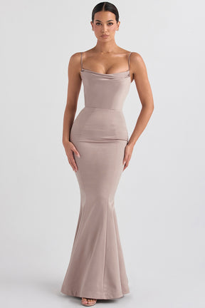 Violette mushroom satin fishtail gown Bridesmaid Collection