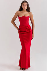 Persephone scarlet strapless corset maxi dress Bridesmaid Collection