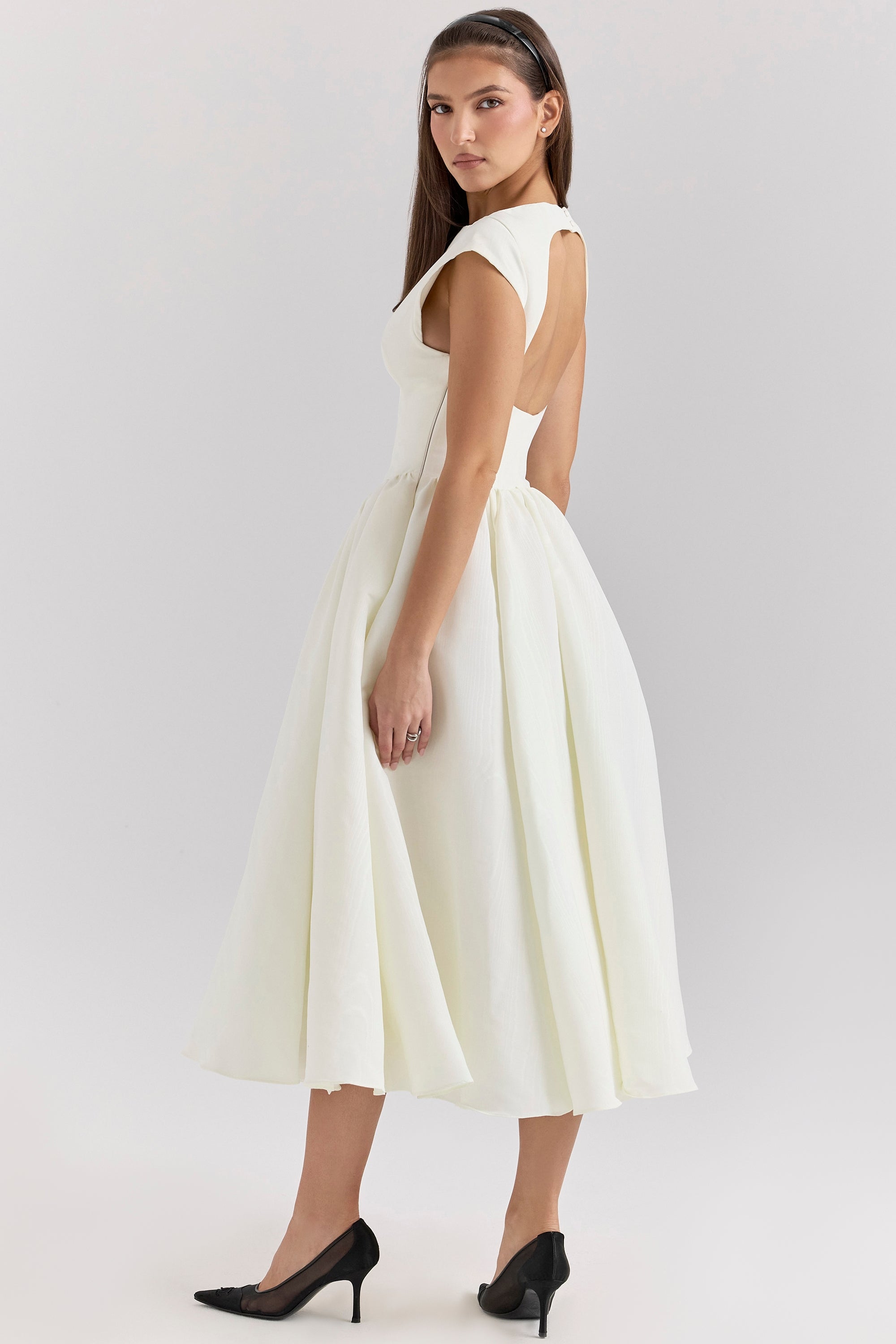 Debutante ivory moire satin midi dress
