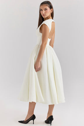 Debutante ivory moire satin midi dress