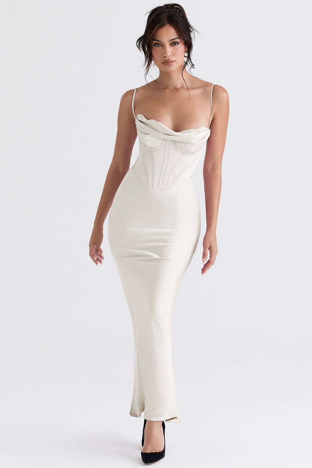 Charmaine ivory corset maxi dress