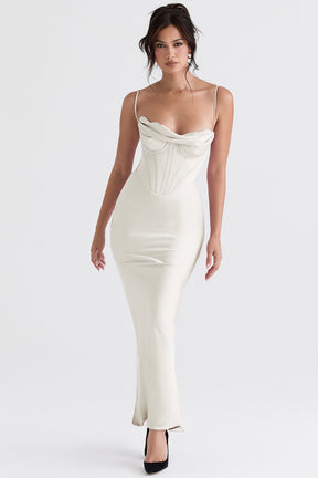 Charmaine ivory corset maxi dress