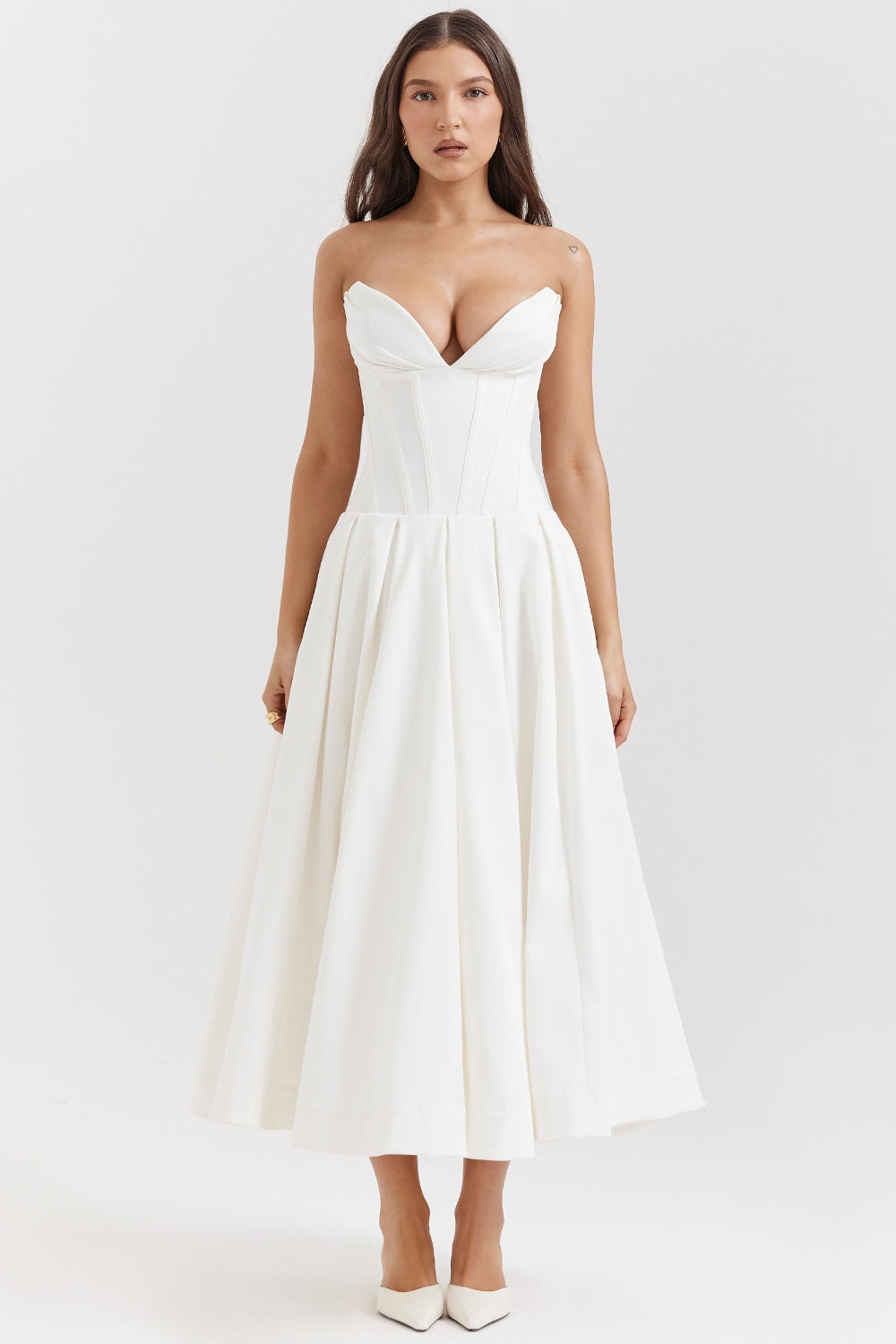 Lady white strapless midi dress